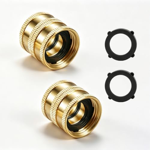 2 Pcs 3/4" Brass Double Female Connector - Brass Garden Hose Adapter by WVIOUOPU