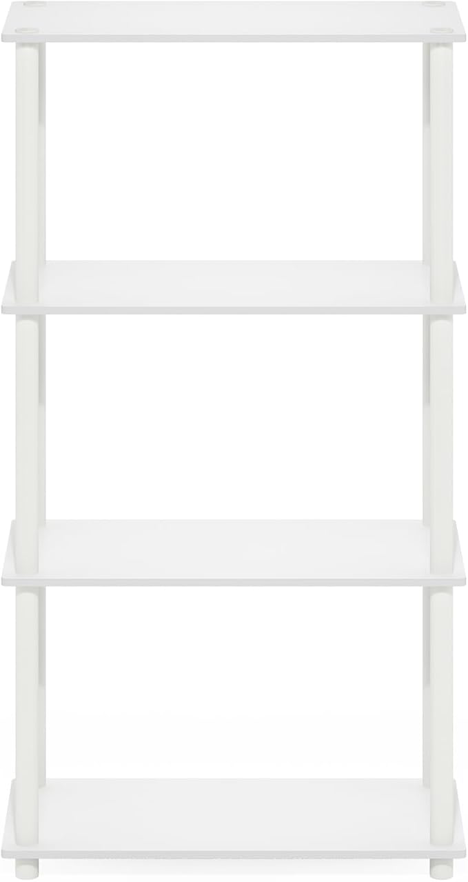 Furinno Turn-N-Tube Storage Shelves, 4-Tier Toolless Book Shelf, Corner Shelf, Toolless Open Shelves, for Organization and Storage, Living Room, Garage, Home Office, White