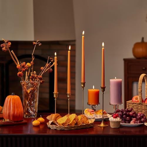 New Burning Formula Unscented Dripless 10-Inch Taper Candles Set of 12 - Burnt Orange, for Wedding, Dinner - Smokeless, Long Burning - Hand Poured, Colored Tall Candlesticks - Naranja Quemado - Image 4