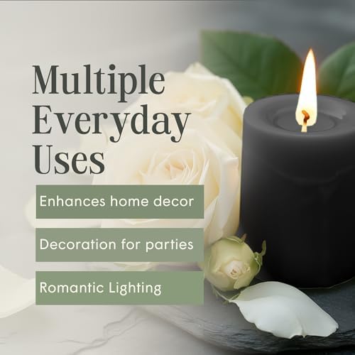 Mister Candle Dripless Unscented Black Pillar Candles, Set of 3 Hand Poured Solid Color Non-Scented Candles for Home Decor, Premium Wax, 60 Hr Burn Time - 3x4 Inch, Black - Image 5