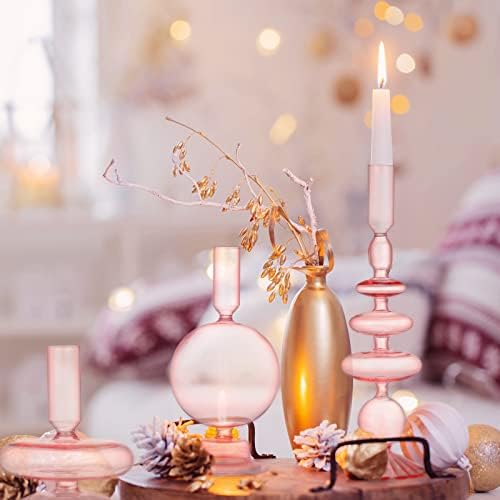 Rtteri 3 Pcs Iridescent Glass Candlestick Holders Taper Candle, Pink - Image 6