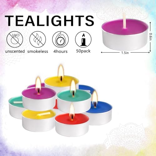 50 Pack Unscented Assorted Colors Tealights Candle - 4+Hour Clean-Burning Votive Smokeless Tea Lights for Home Decor, Rituals, Shabbat & Anniversaries & Relaxation. - Image 4