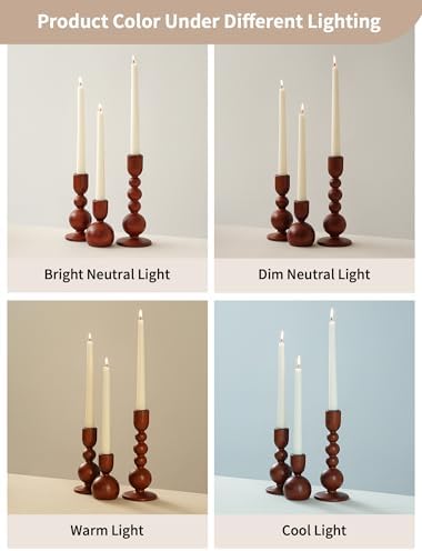 NUPTIO Wooden Taper Candle Holders, Set of 3 Brown Candlesticks - Image 4