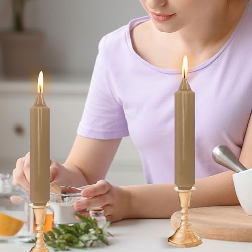 NJAO HOO Brown Short Taper Candle 7 Inch Candlesticks Unscented Dripless Tapered Candle Set for Home Decor Wedding Party Dinner Candles, 4 Pack - Image 2
