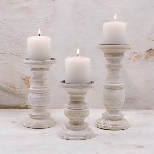 Hosley Set of 3 Whitewashed Wooden Pillar Candle Holders – 10”, 8”, and 6” Heights – Ideal for LED and Pillar Candles, Weddings, Parties, Home Décor, Spa, Reiki, and Aromatherapy - Image 7
