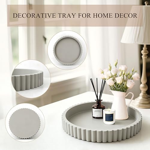 Decorative Tray for Coffee Table Decor, 11" Round Wooden Coffee Table Tray, Modern Decorative Trays for Home Decor, Living Room, Entry, Dining Room (Grey) - Image 7