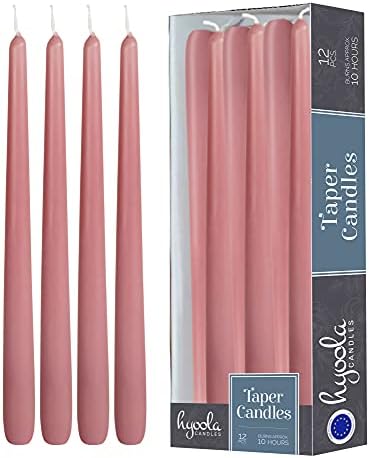 Hyoola 12 Pack Tall Taper Candles - 12 Inch Rose Pink Dripless, Unscented Dinner Candle - Paraffin Wax with Cotton Wicks - 10 Hour Burn Time by Hyoola