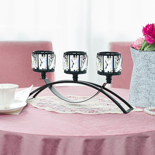 Black 3-Arm Crystal Candle Holders Arched - Elegant Tabletop Candelabra Centerpiece for Weddings, Dining Room Decor, Modern Home & Cabinet Display for & Housewarming - Image 5