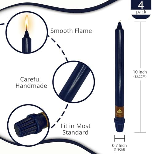 NJAO HOO Indigo Candlesticks 10 Inch Handmade Dripless Taper Candles Unscented Colored Candle Set, Pack of 4 - Up to 9-11 Hours Burn - Image 3