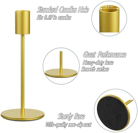 Taper Candle Holder Set of 6, Brass Gold Tall Candlestick Holders - Image 3