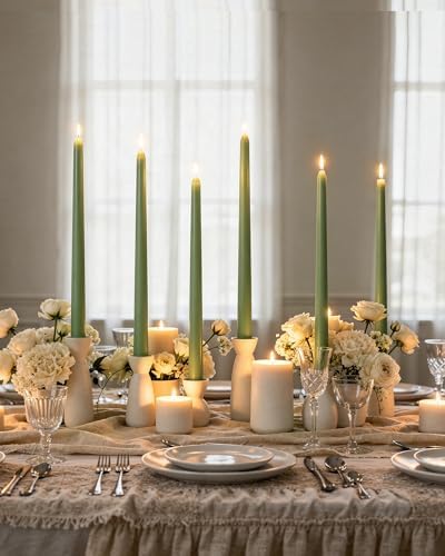 Viyffo Taper Candles, 12 Inch, 12 Pack, Olive Glow – Unscented - Image 4