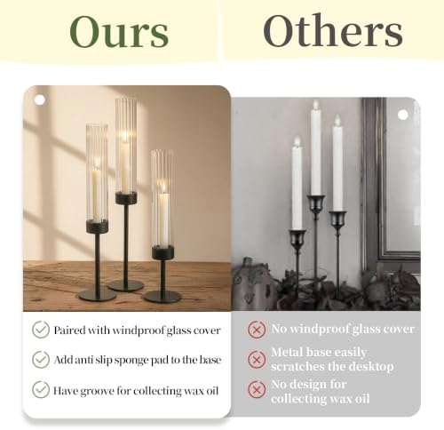 Glasseam Hurricane Taper Candle Holders, 3Pcs Black Candlestick for Mantle - Image 4