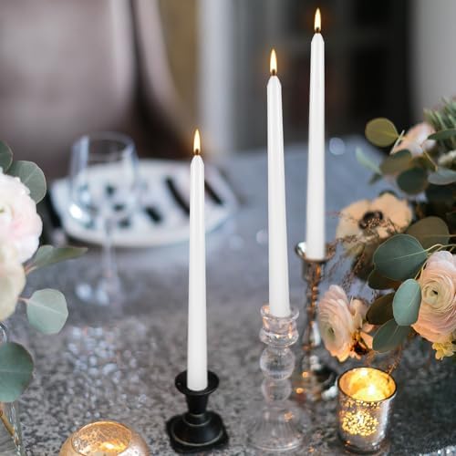 50 Pack White Taper Candles - 10 Inch Classic Unscented Dinner Candles, Dripless Pure White Paraffin Wax with Cotton Wicks, 8-Hour Burn Time for Wedding, Christmas & Formal Dining Decor - Image 5