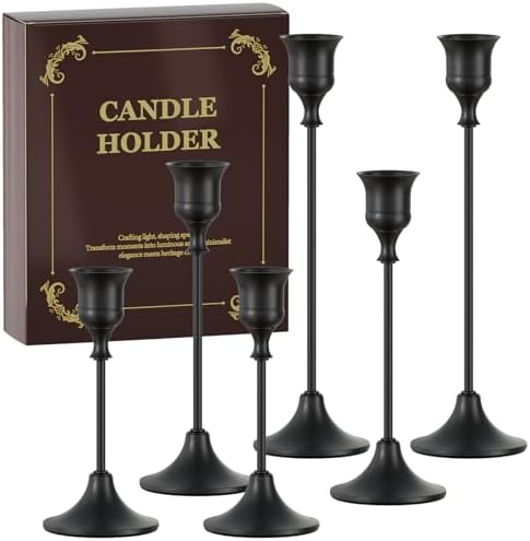 FSyueyun Black Candle Holders Set of 6, Modern Metal Candlestick Holders by FSyueyun