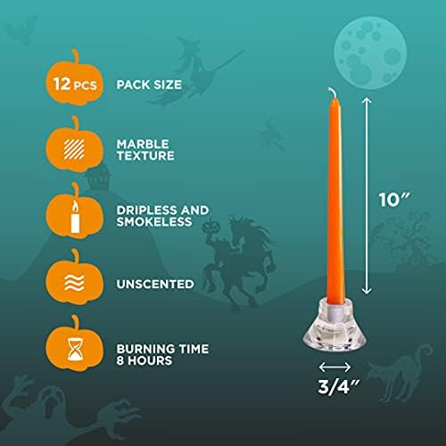CANDWAX 10 inch Orange Taper Candles Set of 12 — Dripless Unscented Orange Candlesticks for Halloween Decorations, Dinner Table Centerpiece or Thanksgiving Décor - Image 2