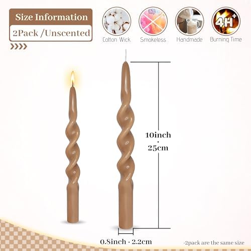 Smokeless Spiral Taper Candles 10 Inch Handmade Unscented Brown Twisted Candles for Home Decor - Image 5