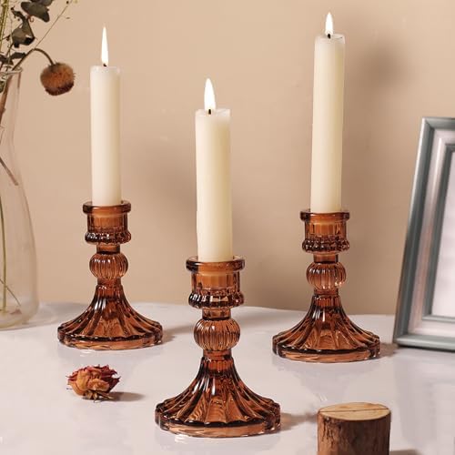 12PCS Amber Candlestick Holders Set- 4" H Taper Candle Holders, Glass Candle Holders Bulk for Wedding, Party, Fall Home Table Centerpieces, Festival Gifts & Windowsill Decor - Image 5