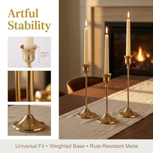 2 Sets(6 Pcs) Brass Tapered Candle Holder,Candlestick Tall Metal Candlestick Holders for Table Centerpiece Home Decor for Wedding Fireplace Mantel Housewarming Gift Fits 3/4 Inch Thick Candles - Image 5