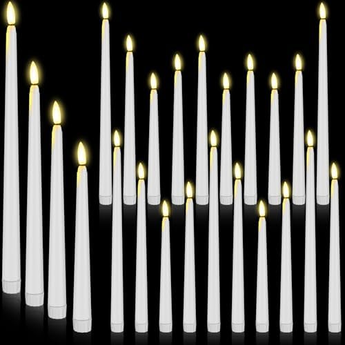 Rossesay 24 Pcs Flameless LED Taper Candles Battery Operated Candle 8.5", 9.65", 10.8", 12.8" Flameless Candlesticks Flickering for Christmas Church Wedding Indoor Decoration(Classic, White) by Rossesay