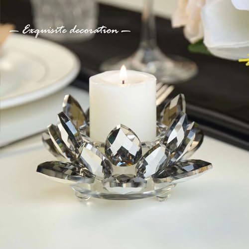 Lotus Black Crystal Candlestick 2-Piece Tealight Candle Set, Black Glass Votive Candle Holder for Tabletop Dining Table Center Decoration Ideal Candle Holder for Wedding Valentine's Day Decoration - Image 2