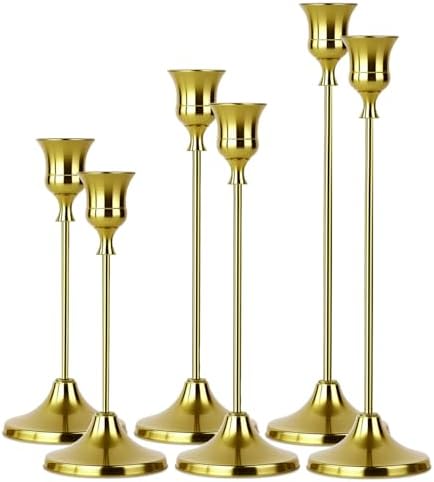 2 Sets(6 Pcs) Brass Tapered Candle Holder,Candlestick Tall Metal Candlestick Holders for Table Centerpiece Home Decor for Wedding Fireplace Mantel Housewarming Gift Fits 3/4 Inch Thick Candles by Unknown