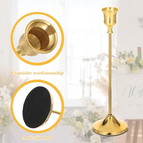 12Pcs Brass Gold Metal Taper Candle Holders, Vintage Candlestick Holder, Decorative Metal Candle Sticks, Candlesticks for Table Mantel Wedding Home Decor Housewarming Gift - Image 3
