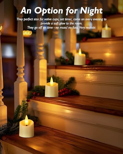 Homemory 12 Pack Timer LED Flameless Votive Tealights, Ivory Base - Image 6