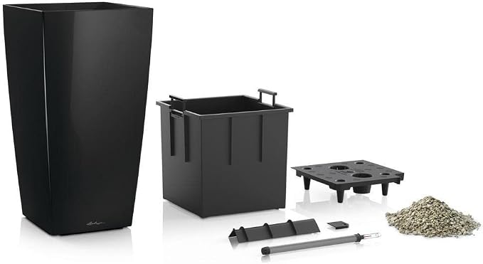 Lechuza CUBICO 40 Black High Gloss, Self-Watering Tall Planter, H29.5 L15.7 W15.7 in