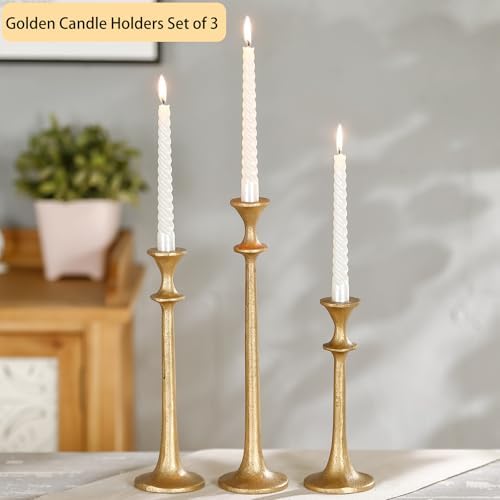 Gold Taper Candle Holders Set of 3, Heavy Candlestick Holders Decorative Candle Stand for Table Centerpiece, Cast Iron Candle Stick Holder Decor - Image 4