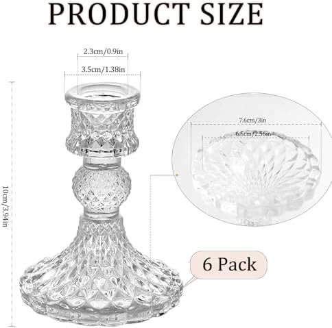 6 Pack Glass Taper Candlestick Holders, Clear Candlestick Holders, 4" H Crystal Candle Holders Decorative Candle Stand Centerpiece for Wedding, Festival, Dinning Party Table Decor - Image 2
