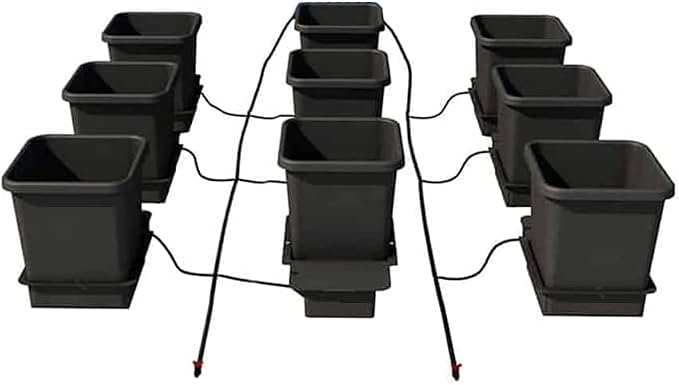 AutoPot 9 Pot System (3.9 Gallon Plastic Pots) (*Includes AIRBASES & AIRDOMES) Self-Watering, Gravity-Fed Hydroponic System (9Pot - 3.9 Gallon - No Tank)