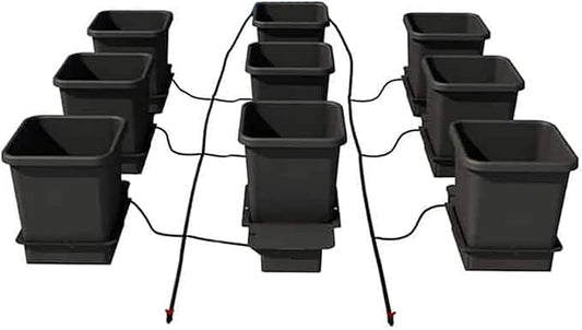 AutoPot 9 Pot System (3.9 Gallon Plastic Pots) (*Includes AIRBASES & AIRDOMES) Self-Watering, Gravity-Fed Hydroponic System (9Pot - 3.9 Gallon - No Tank)