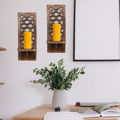 Wall Candle Sconces Set of 2, 16 Inch–Natural Burnt Finish - Image 2