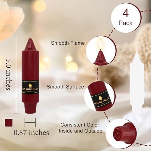5 inch Short Taper Candle 4 Pack Handmade Gradual Red Candles Unscented Pastel Candlesticks for Holiday Wedding Dinner Party Seasonal Celebration Birthday Home Decoration - Image 3