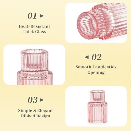 Hewory Glass Pink Candle Holder Bulk, 20PCS Valentines Taper Candle Holders - Image 5