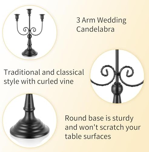 Romadedi Black 11.8" 3 Arm Candelabra Candle Holders - Image 6