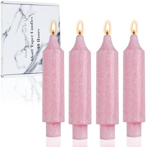 Pink Crystal Short Taper Candle Sticks Dripless Tapered Candles for for Holiday Wedding Party Wax Unscented Dinner 6 inch Set of 4 by LPUSA