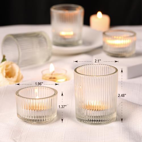 20pcs Assorted Ribbed Clear Votive & Tea Light Candle Holders, Glass Candle Holder for Table Centerpiece, Wedding, Baby Shower, Home and Party Decorations - Image 2