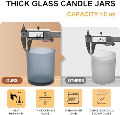 SHOWIN 10 OZ Thick Candle Jars for Making Candles 15 Pcs, Empty Jars with Wood Lids for Candle Making, Sample Container, Frosted Grey - Image 3