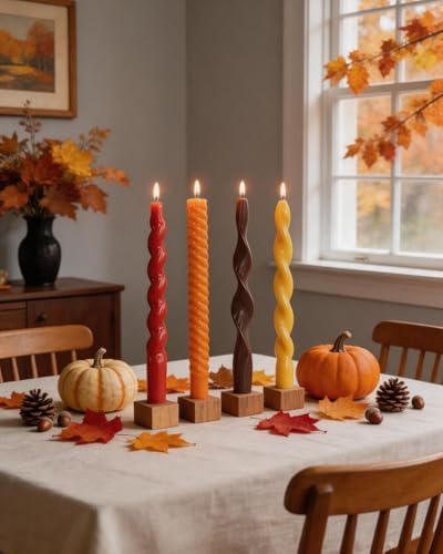 10 Inch Spiral Taper Candles Fall Tapered Candle Smokeless Unscented Candlestick Long Slow Burning 8 Hours Tall Sticks for Christmas Wedding Dinner Parties-4Pack by MAITREYA