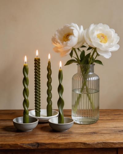 10 Inch Olive Taper Candles-Green Tapered Candle Smokeless Unscented Candlestick Long Slow Burning 8 Hours Tall Sticks for Christmas Wedding Dinner Parties-4Pack - Image 2