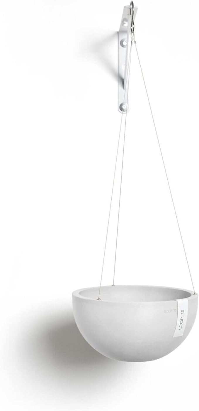 Ecopots Hanging Brussels Durable Modern Round Indoor/Outdoor Recycled-Based Composite Flower Pot Planter, Pure White, 10.5"