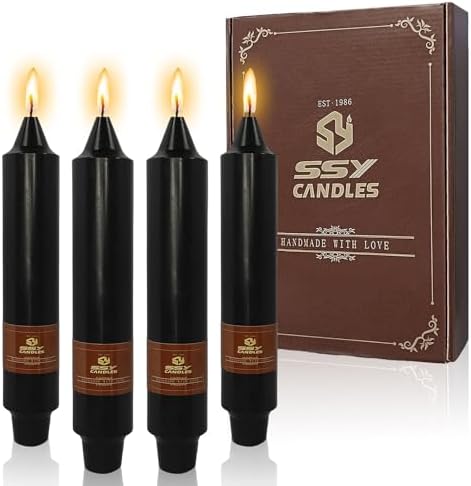 NJAO HOO Black Short Taper Candle 7 Inch Halloween Candlesticks Unscented Dripless Tapered Candle Set for Home Decor Wedding Party Dinner Candles, 4 Pack by NJAOHOO
