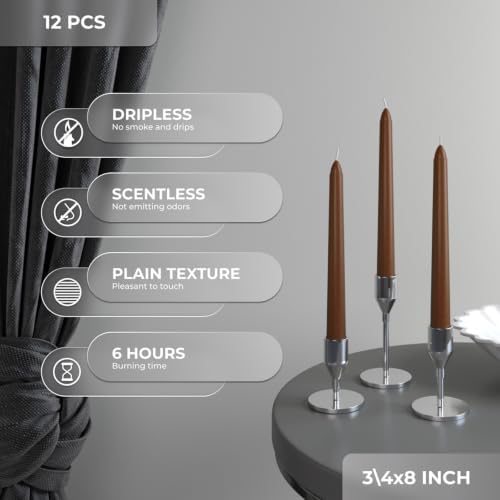 CANDWAX 8 Inch Taper Candles Brown Decor Unscented Candle Sticks 12 Pack - Image 3