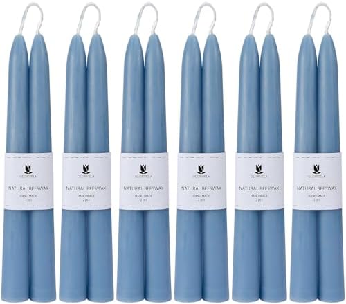 Blue Beeswax Taper Candles,8" Long Candlestick,smokeless dripless unscented Natural Beeswax Candles.for Gift,Mother's Day (Blue, 12 Pack) by olorvela
