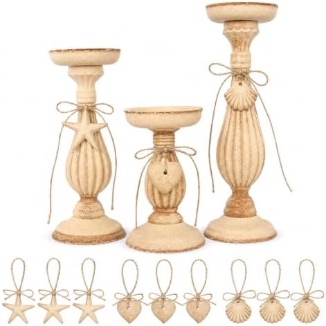 Shabby Chic & Vintage Farmhouse Wood Candle Holders - 3Pcs by Gueiddi