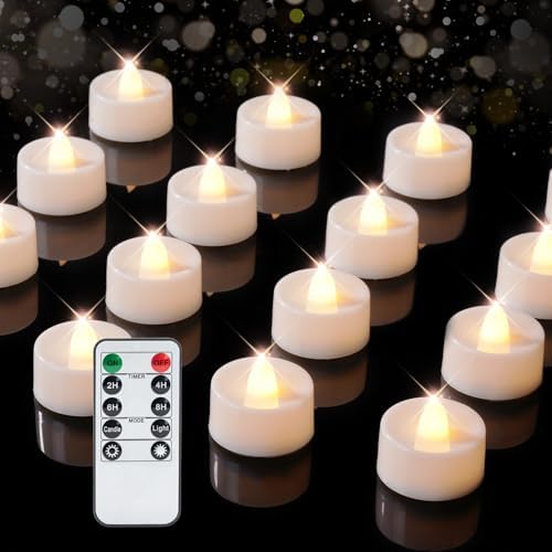 BEICHI 12Pcs Flameless LED Tea Lights with Remote & Timer,White Base,400Hrs by BEICHI