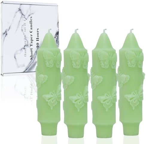 Green Taper Candle Butterfly CandleSticks Dripless Short Tapered Candles for Christmas Home Decor 6 inch Set of 4 by LPUSA