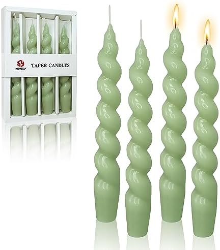 7.5 Inches Spiral Taper Candles Colorful Twisted Candle Dripless Long Candles, Handmade Candlesticks for Wedding Dinner Decor, Set of 4(Green) by FCMSHAMD