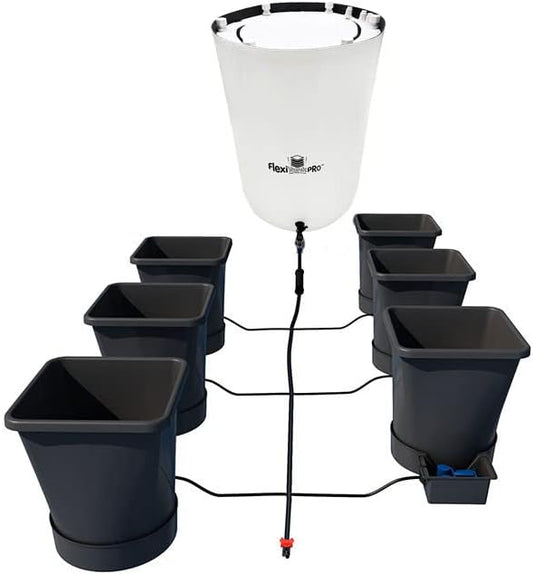 AutoPot 6 Pot XL System with 6.6 Gallon Plastic Pots and 25 Gallon PRO FlexiTank - Self-Watering, Gravity-Fed Hydroponic System (6PotXL - 6.6 Gallon - 25 Gallon PRO FlexiTank) Indoor, Black
